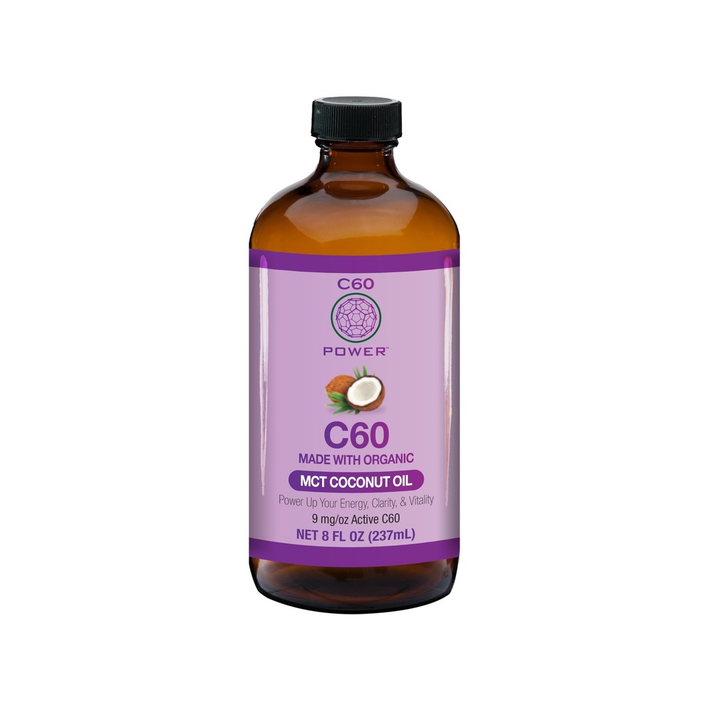C60 Power - MCT 8oz.- Organik MCT Coconut Oil, 8 Fl Oz, 99,99% Murni Karbon Fullerenes, Angkat Oxidative Burden, Optimasi Fungsi Mitokondrial