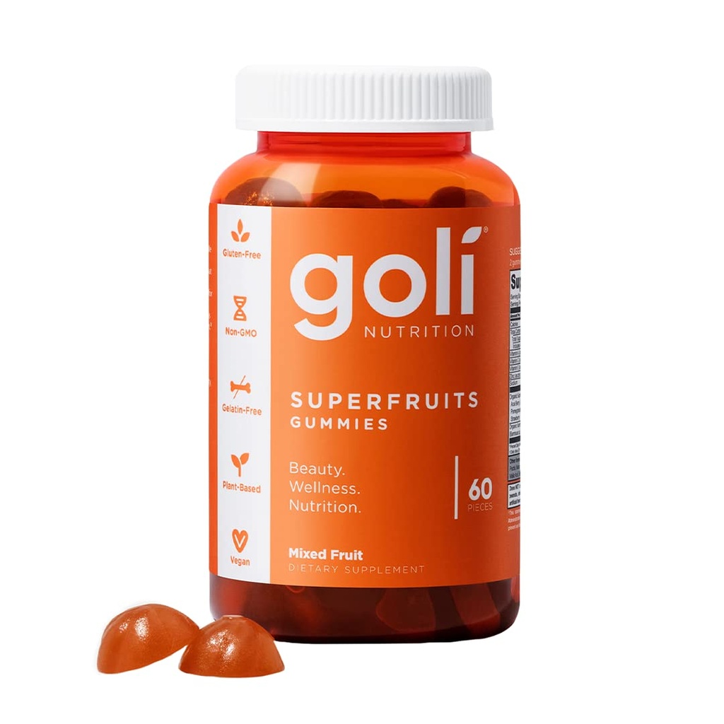 Suplemen Nutration Goli, SuperFruits Beauty Gummy Vitamin - 60 Count - Collagen- Promoting Ingregents - Mixed Fruit, Vegan, Plant - Based, Non-GMO, Gluten- Free & Gelatin Free