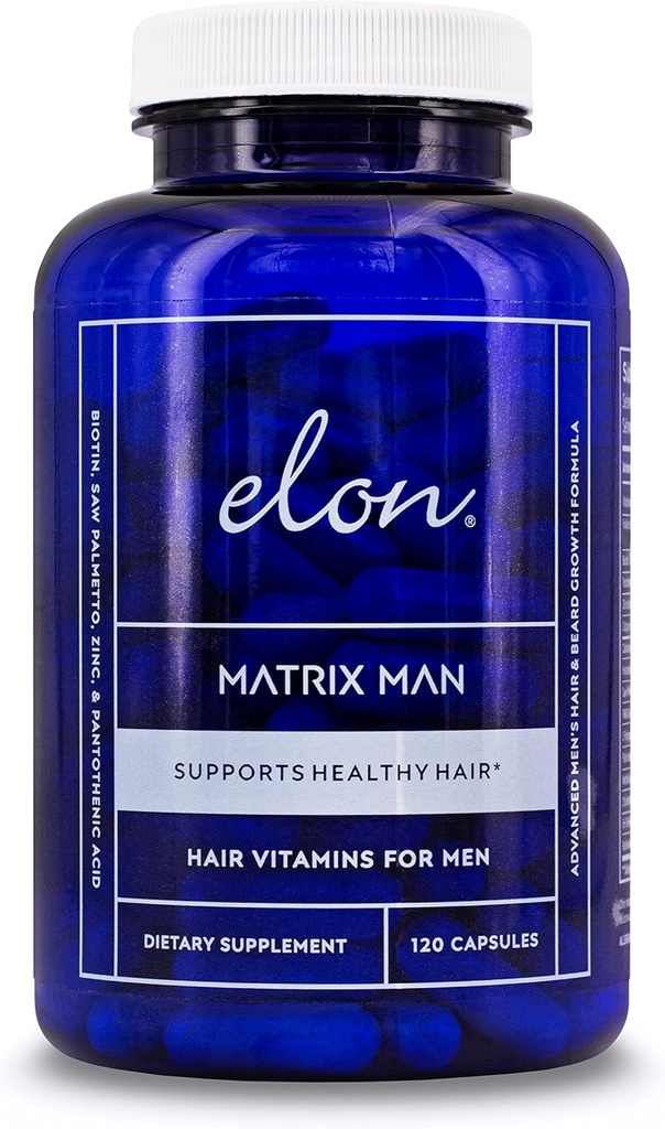 Elon Matrix Man - 60 Day Supply - Pertumbuhan Rambut Vitamin untuk Pria - Saw Palmetto & Biotin Advanced Formula Vitamin - Promotes Healthy Growth - (120 Capsules)