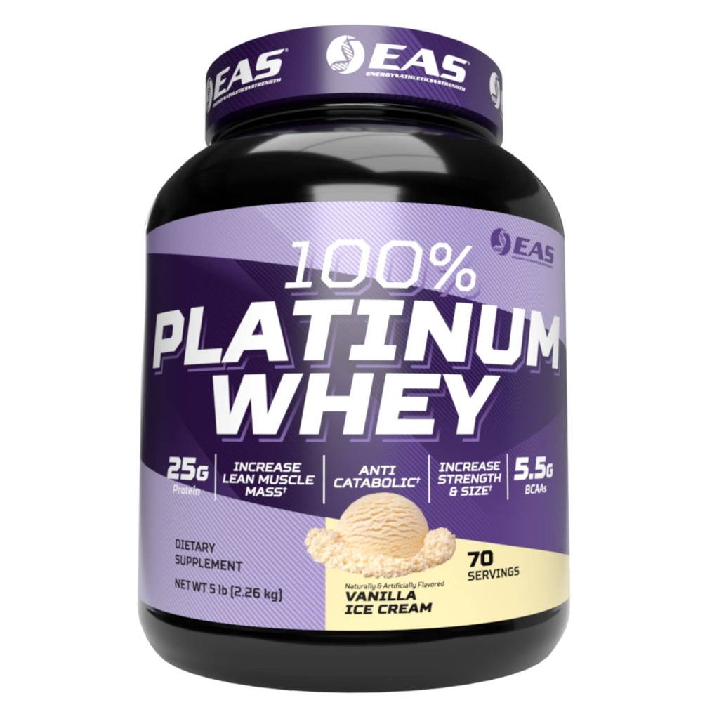EAS 100% Platinum 124; 3 Ultra-Platinum Wheines Protins 124; Tingkatkan Ukuran & Kekuatan 124; 25g Protein, 5.5g BCAAs 124; 5 Pound (Vanilla Ice Cream)