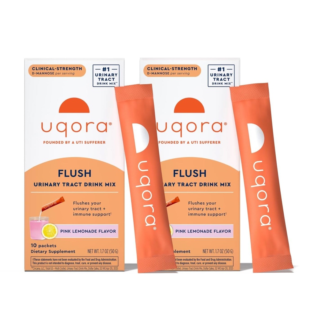 Uqora Flush - Urinary Trakte * dengan D- Mannose, Vitamin C, Vitamin B6, Potamarium, Magnesium & Calcium - Gluten- Free & Vegan - Pink Lemonade Flavor - 20 Paket (2 Pack)