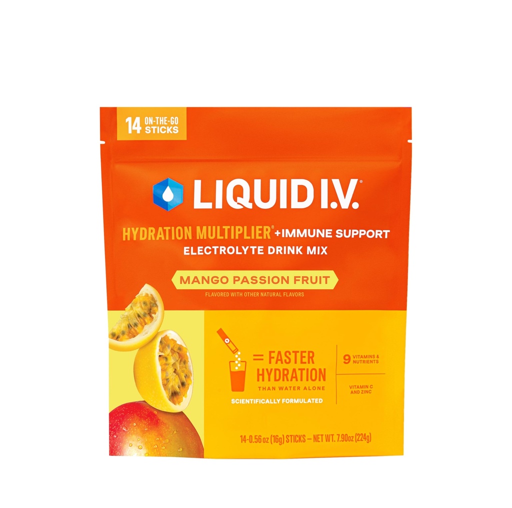 Infus Liquid I.V. £Hydration Multiplier + Imuniune Support - Mango Passionfruit 124; Electrolite Powder Drink Mix 126; 1 Pack (14 Servings)