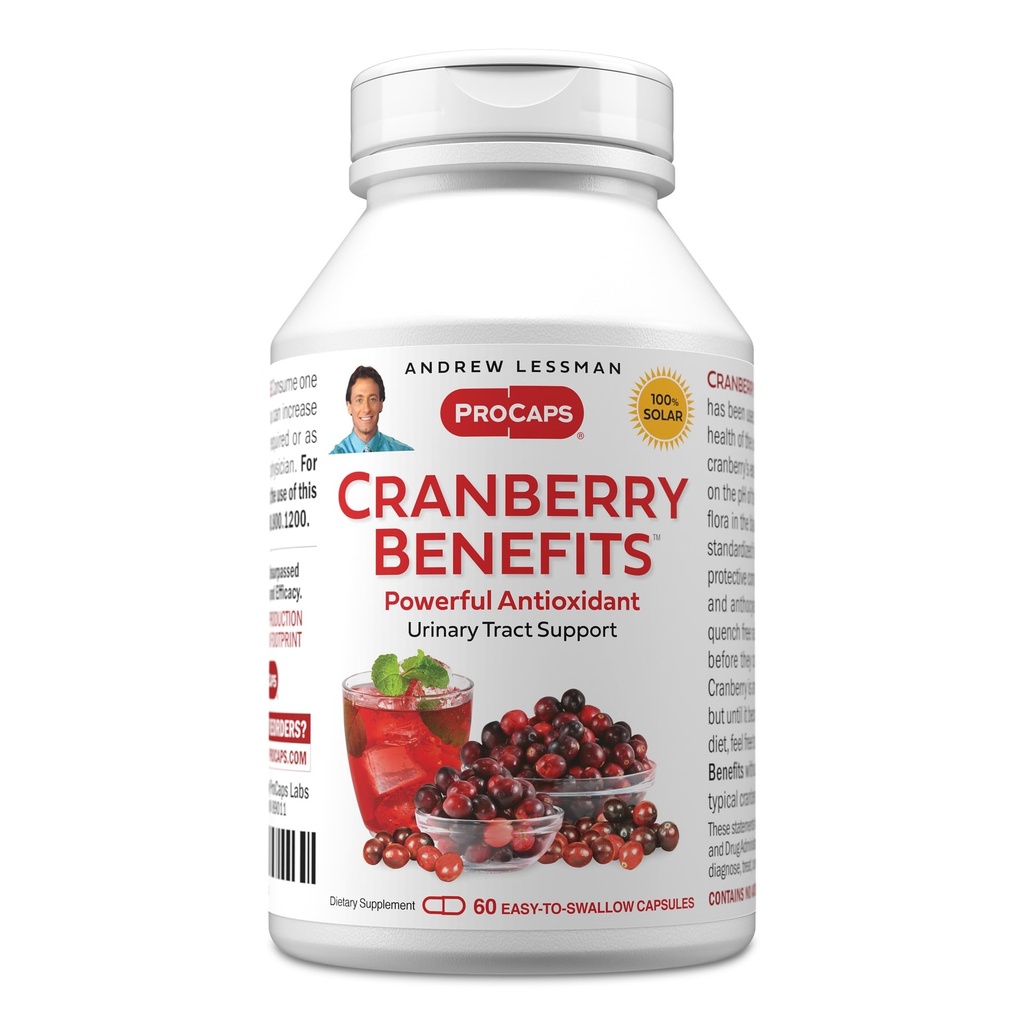 ANDREW LESSMAN Cranberry Benefit - 60 Kapsul - Support Bladder, Kidney dan Urinary Trakte Health. Potency Standardized Ekstraksi Cranberry Fruit, Small Easy to Swallow Capsules