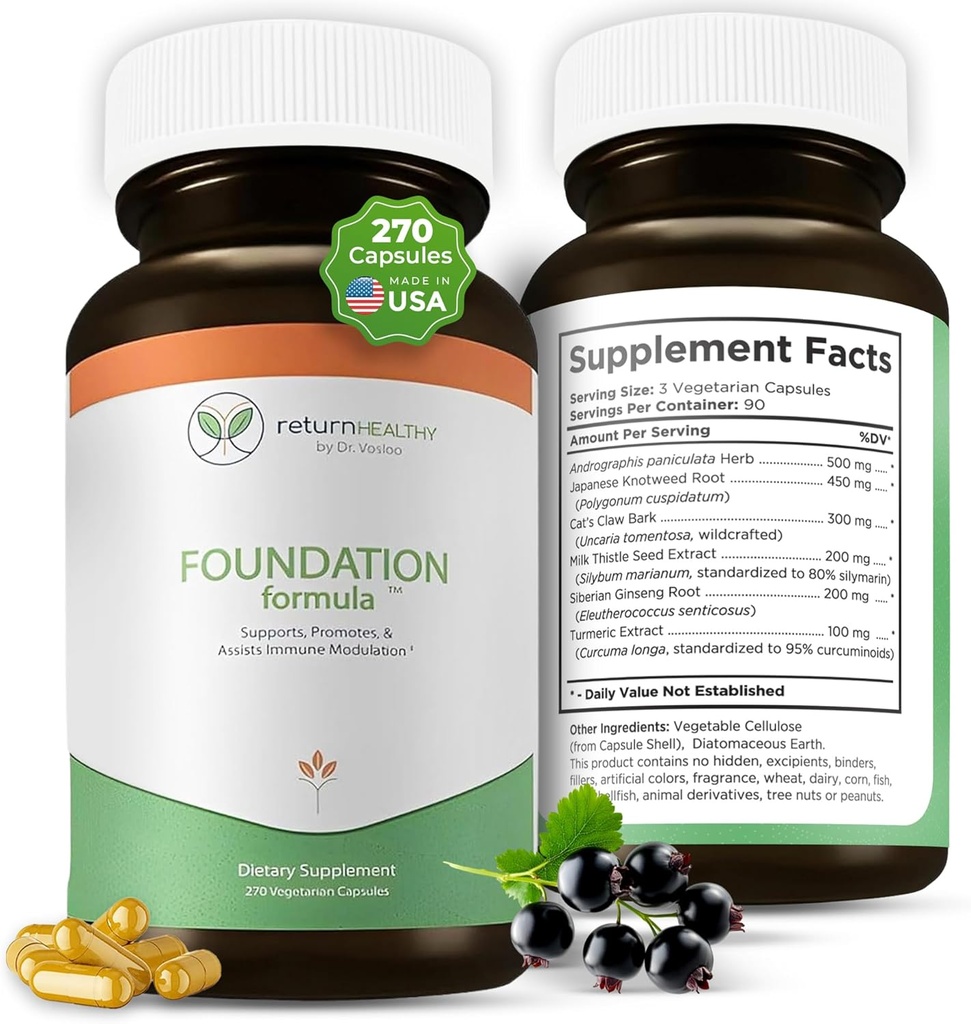 Foundation Formula 14; Tick Immune Suppplement A124; dengan Jepang Knotweed Root, Claw Cat, Milk Thistle 124; Resveratrol Supplemen Non-GMO, All- Natural & Vegetarian, 270 Capsules