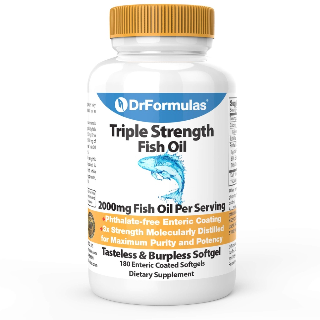 DFormulas 2000mg Triple Power Omega 3 Fish Oil dengan EPA dan DHA, 180 Burpless Softgels