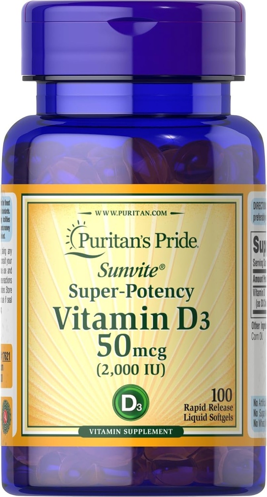 Kebanggaan Puritan Sunvite Potency Super Tinggi Vitamin D3 2000LU 100 Softgels