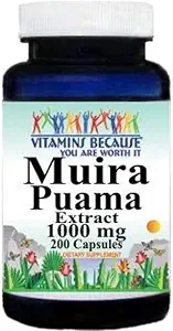 Vitamin Karena Muira Puama Ekstrak Tambahan 100mg untuk Dukungan Pria dan Wanita (200 ct)