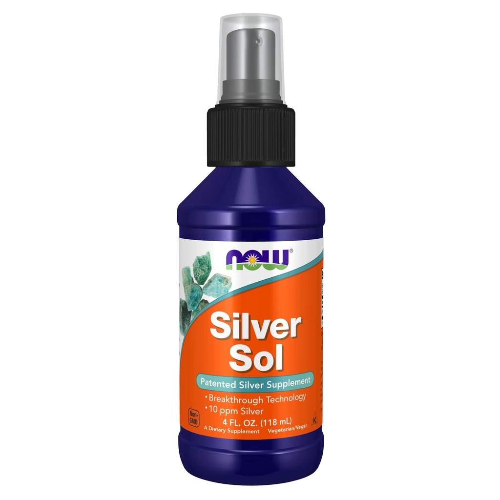 NOW Foods Suplemen, Silver Sol 10 PPM Dengan Elemental Perak dan Air Deionized, Liquid, 4-Ounce
