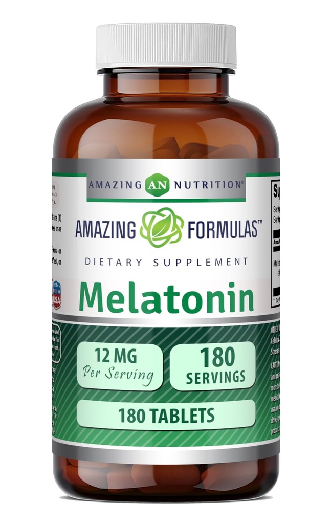 Amazing Formulas Melonatin Supplemen 126; Unflafedored 124; 12 Mg Per Serving 14; 180 Tablet 126; Non-GMO 124; Gluten- Free Alag4; Made in USA
