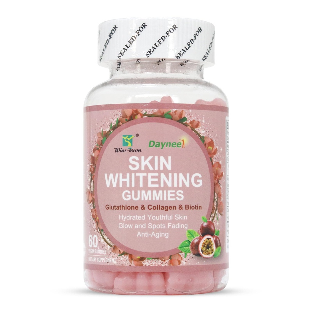 Kulit Putih Gummi, dengan Glutathione, Collagen dan Bioth, Hidrated Youthful Skin, Glow dan Spots Fading, Anti- Aging, 60 Count