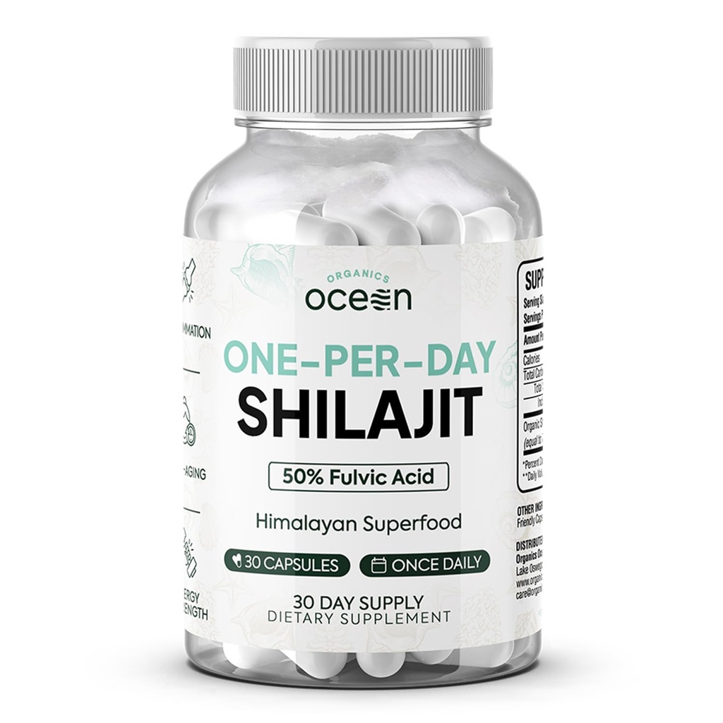 Organisasi Ocean One-Per- Day Shilajit untuk Pria dan Perempuan - Suplemen Alam Shilajit untuk Age- Defying, Kekuatan Tulang, Hormone Dukungan dan Lebih - 30 Shilajit Capsules