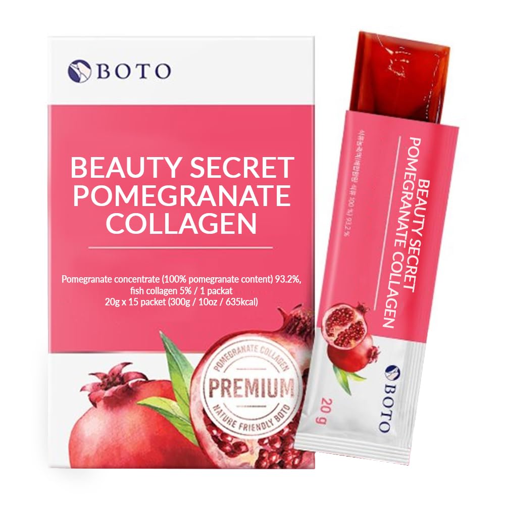 BOTO Secret Pomegranate 20g - Korean Beauty Collagen Jelly Stick, Low Molekuler Fish Collagen, Pecaciate Flavored - Puck of 15