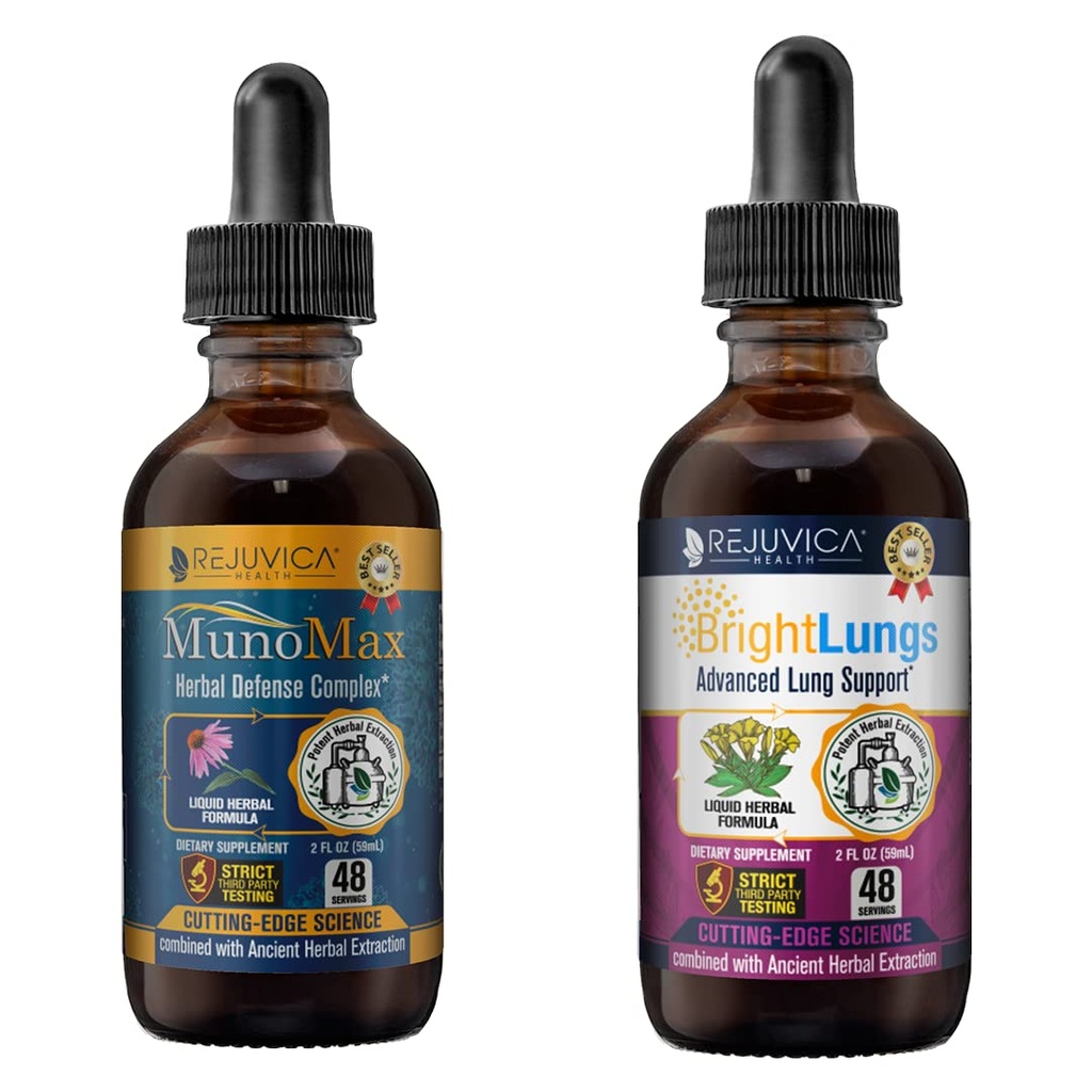 MunoMax & Bright Lungs - Advanced Immune & Lung Supplement - Liquid Deliquid for Better Absorpsi - Elderberry, Lobelia, Echinacea, Turmeric, & More!