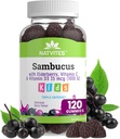 Black Sambucus Elderberry Gummies for Kids - Imune Supplemen Dukungan Imune dengan Vitamin C dan Vitamin D3 untuk Kekebasan Boost - Vegetarian, Nun-GMO, Gluten Free, Nut and Dairy Free - 120 Gummies (Paket 1)