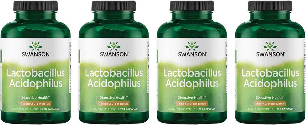 Swanson Lacleillus Acipolhilus - Probiotic Supplemen Kesehatan Digetical dengan 1 Miliar CFU Per Capsule - Promoses Bowel dan GI Tract Health - (250 Capsules) 4 Pack