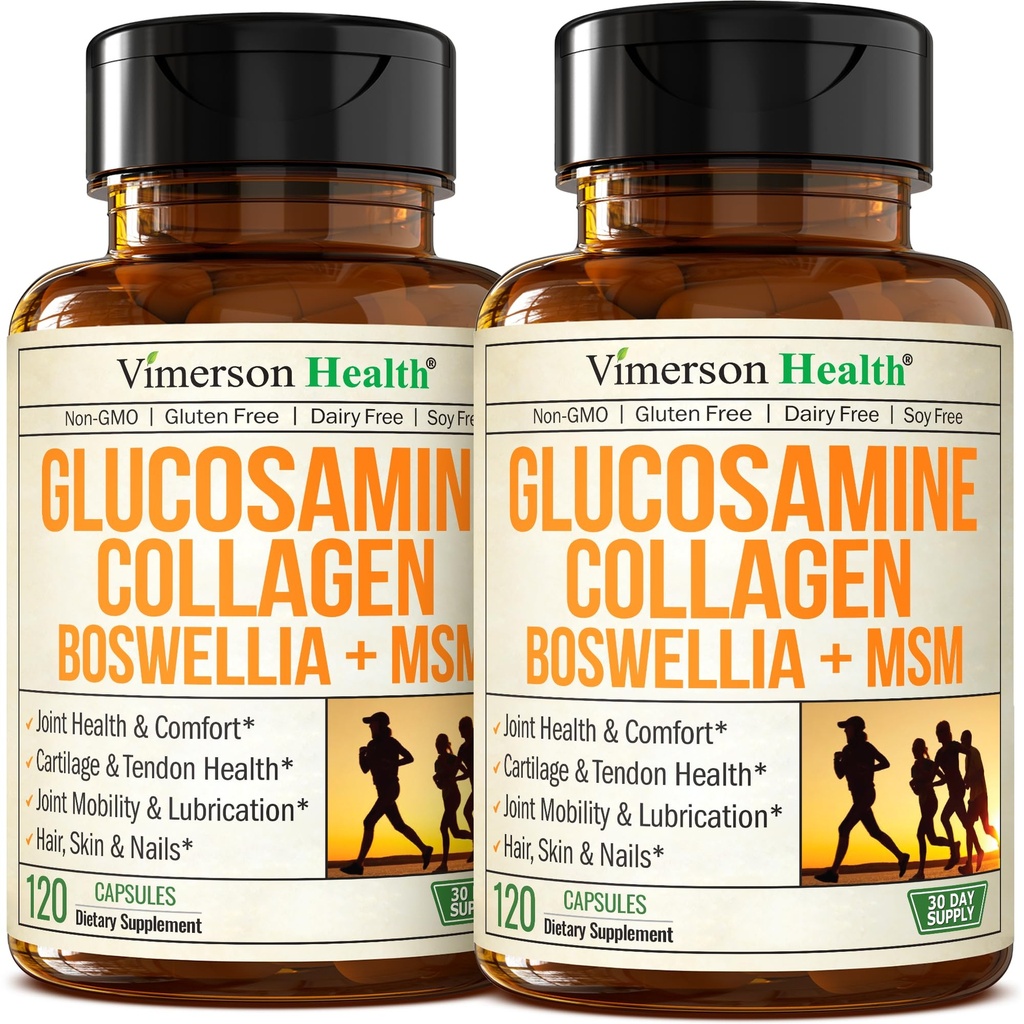 Glucosamin Chondroitin MSM dengan Collagen Peptides yang hidrolyzed - Bersama Suplemen Dukungan dengan Quercetin, Bromelain & Boswellia Ekstraksi - Pil Collagen untuk Nails Rambut - FSA Eligly 2 Pack