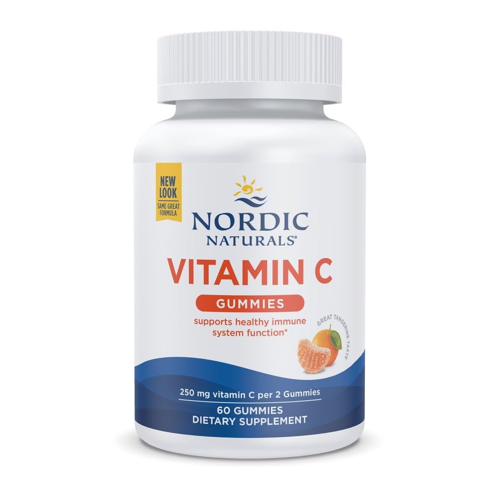 Nordic Vitamin C Gummies, Tart Tangerine - 60 Gummies - 250 mg Vitamin C - Imune Dukungan, Antioksidant Protection, Child Growth & Development - Non-GMO, Vegan - 30