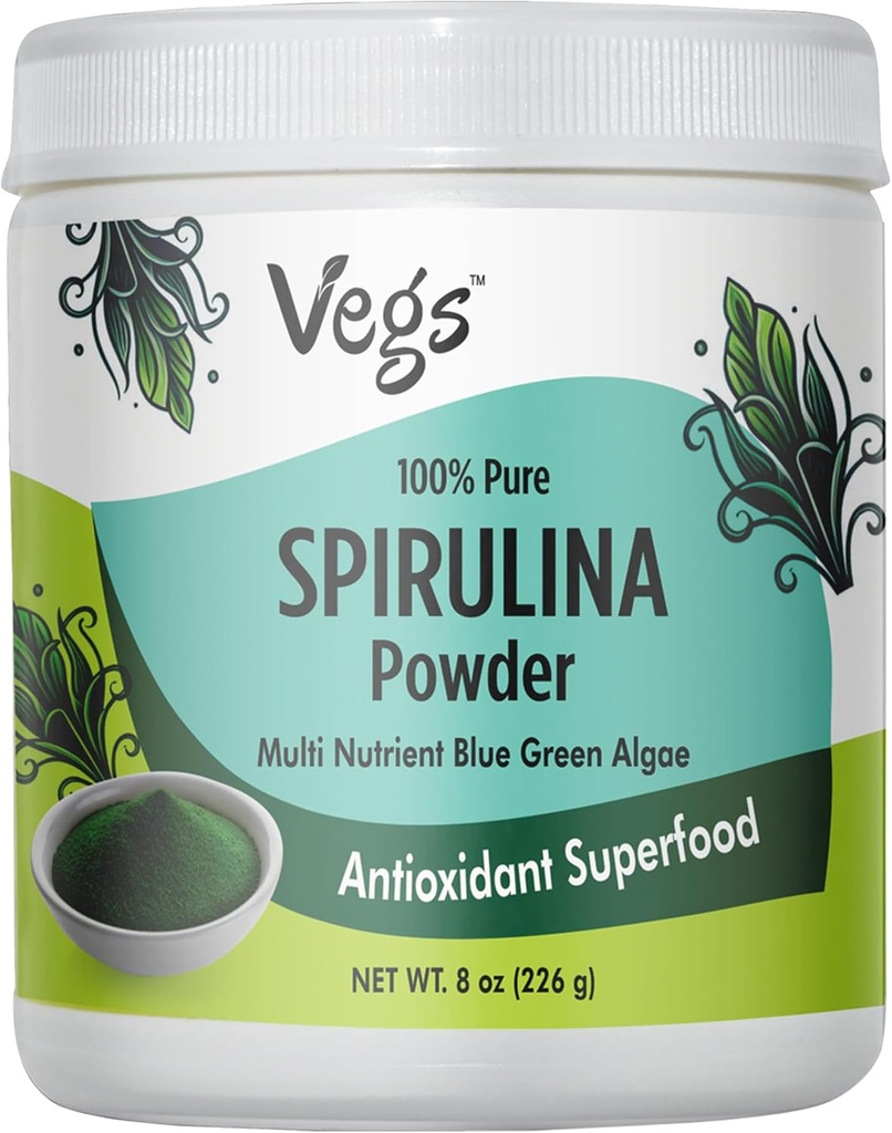 Spirulina Powder Organik - Blue Green Algae Plant - Dibased Superfood Blend - Antioksidant- Rich with Chlorofil, Vitamin & Minamins for Cleansing, Energy & Imunity Dukung - Vegan, Non-GMO - 8 oz