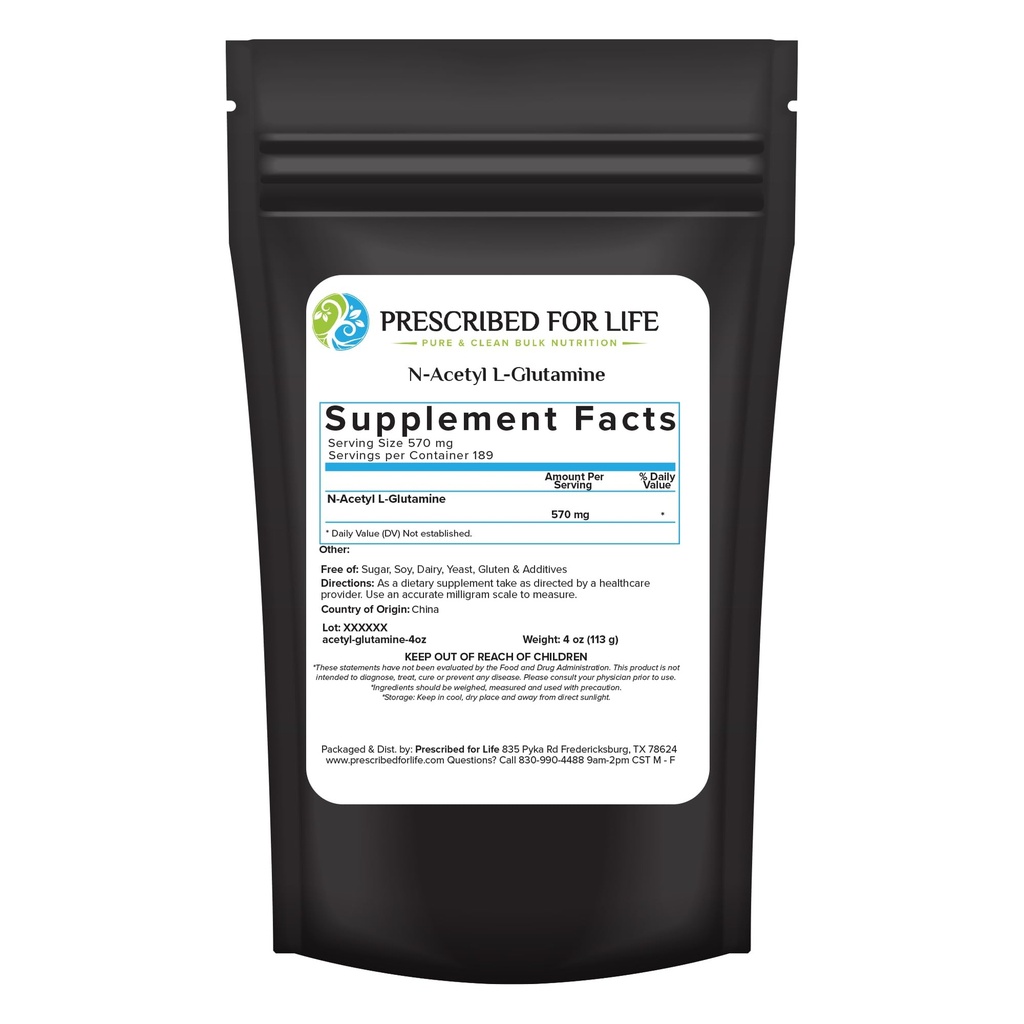 Prescripted For Life N Acetyl Glutamine Powder, Clear L Glutamine Acids Suplemen (4oz / 1113g)
