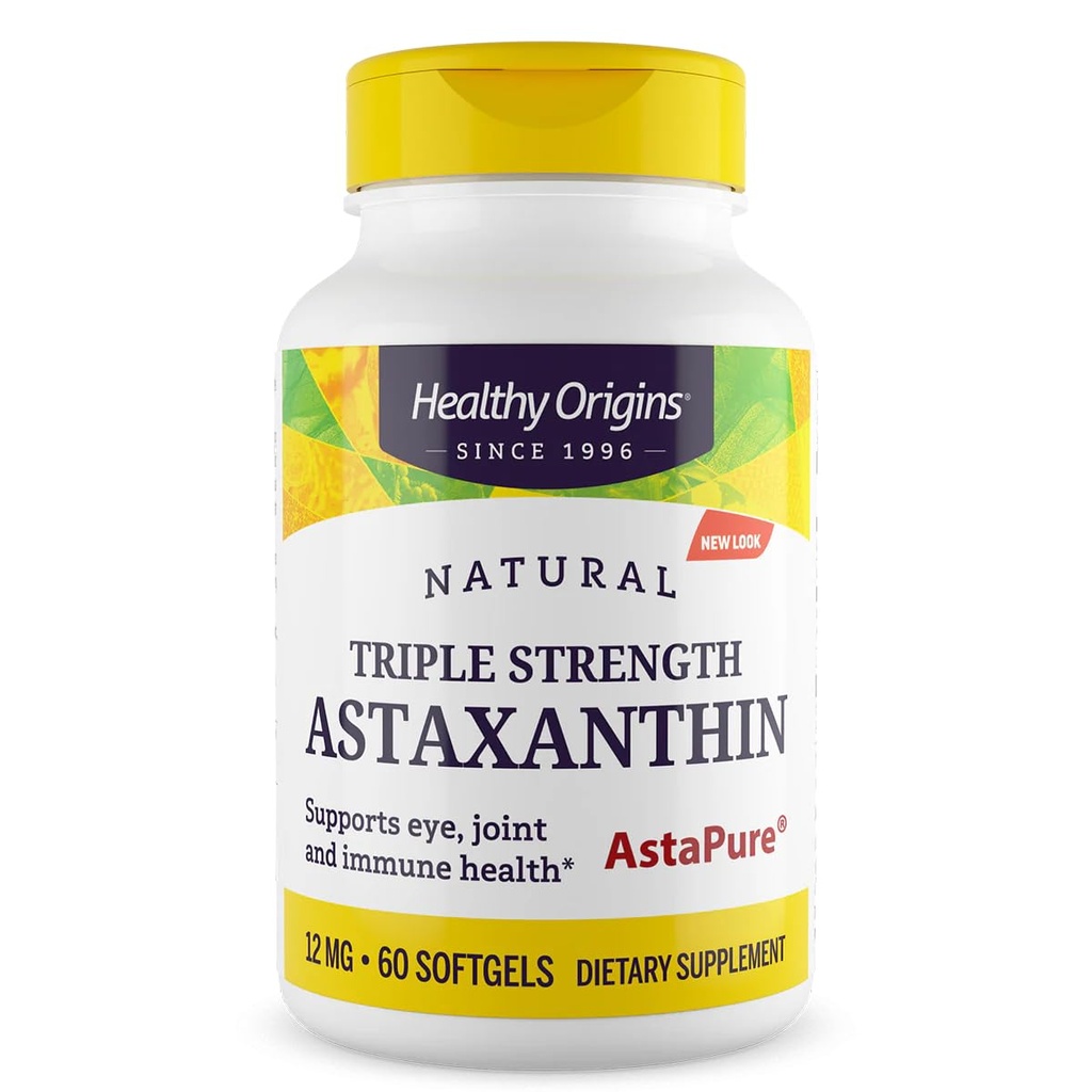 Origins Sehat Astaxanthin 12 mg (Natural, Aspure, Triple Power, None-GMO, Gluten Free, Eye Dukung, Dukungan Gabungan, Dukungan Imunitas), 60 Softgeels