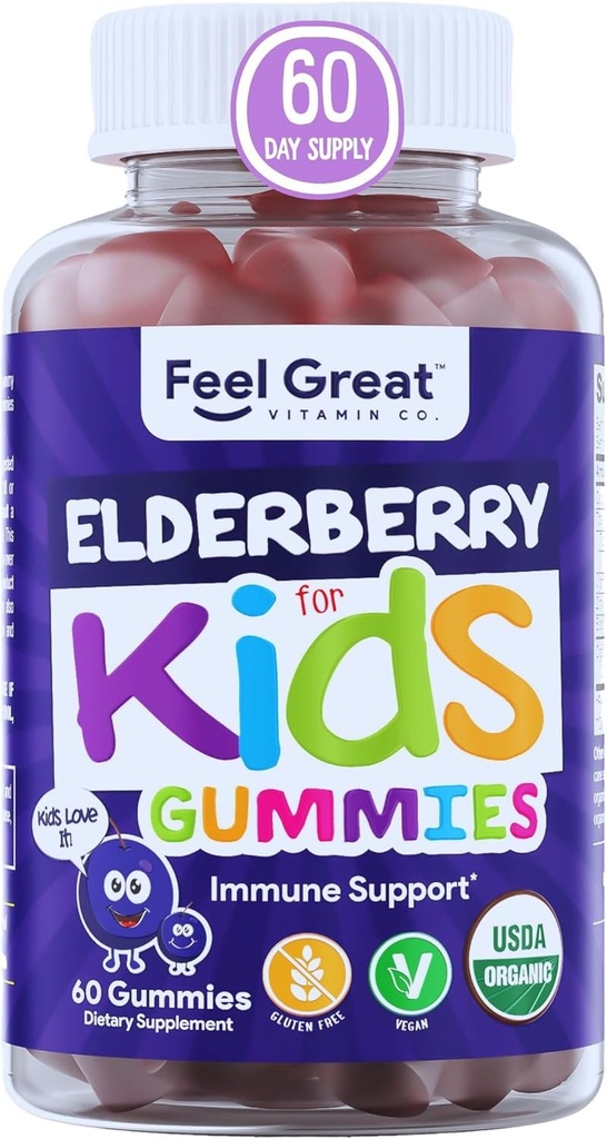 USDA Amoranic Elderberry Gummies for Kids 144; Ammune Dukung Elderberry dengan Zinc dan Vitamin C - Gluten Free & Vegan Vitamin - 60 Count 124; Sambucus Nimra Supplemen