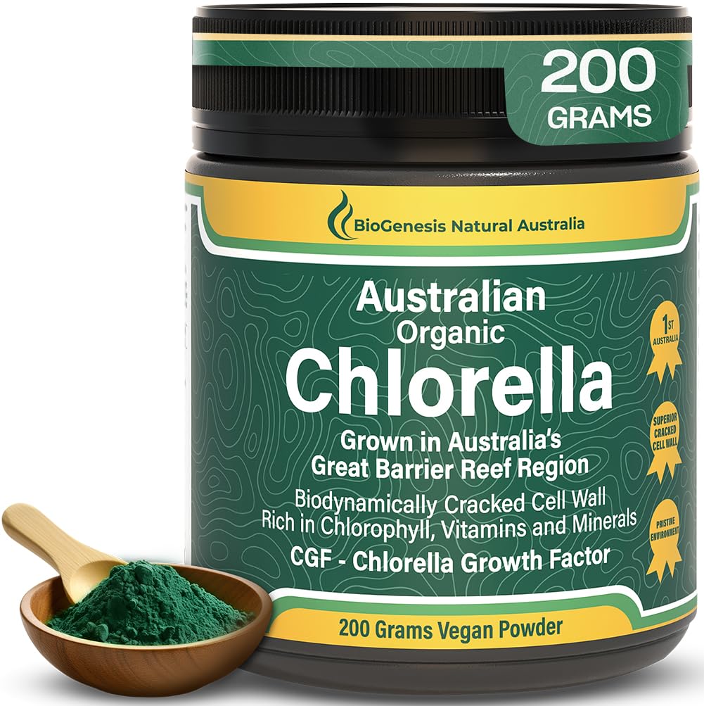 Biogenesis Organik Chlorella Powder - 200g = 124; Australia Grown 124; BioDynamic Cracked Cell Wall 124; Kaya dalam Chlorophill, Vitamin & Minemination 124; Mendukung Energi & Imunity 124; Powder Vegan