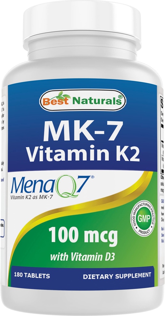 Terbaik Vitamin K2 (MK7) dengan D3 Tambahan Bone dan Heart Health (5000 IU Vitamin D3 & 100 mcg Vitamin K2 MK7), 180 Tablet