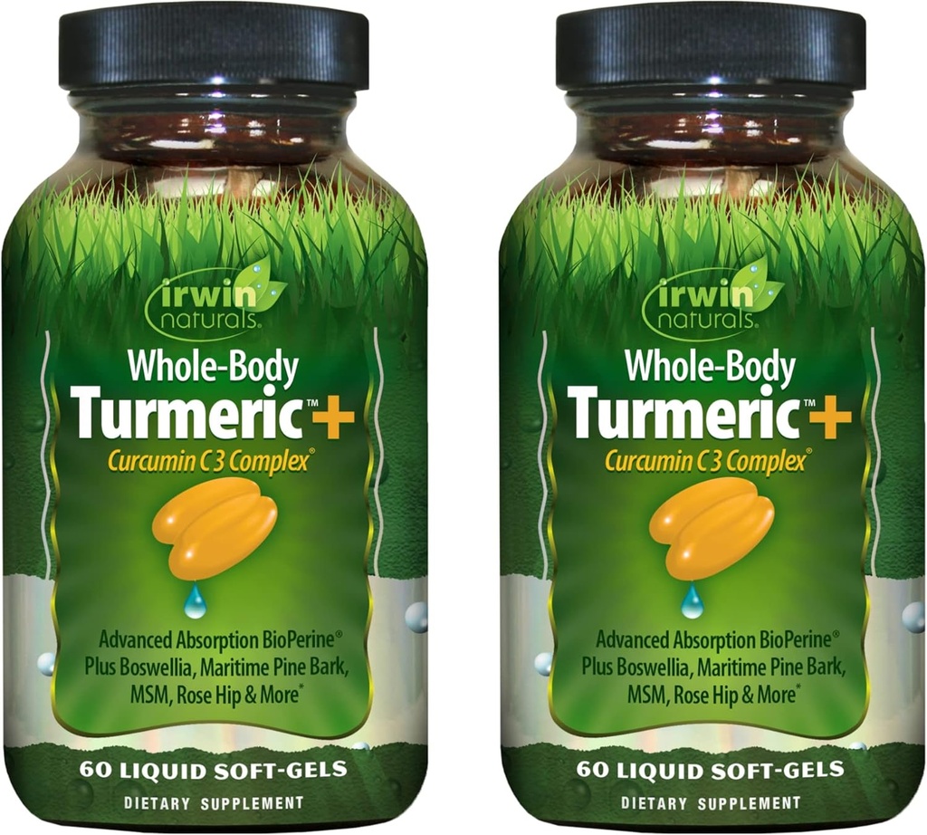 Irwin Complex Whole Whole Turmeric + Curcumin C3 - 60 Liquid Soft- Gels, Pack of 2 - Support Whole-Body Wellness - 60 Total Layanan
