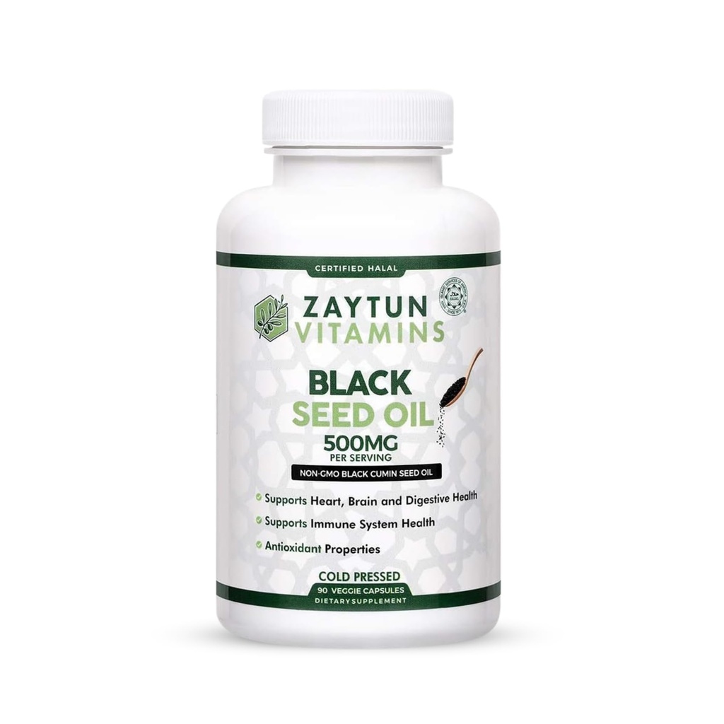 Halal Black Seed Oil, Supports Heart, Brain and Ammune Health, Natural Anti-Oxidant, Non-GMO, Cold- Menekan, 90 Veggie Kapsul, dibuat di Amerika Serikat - Halal Vitamin