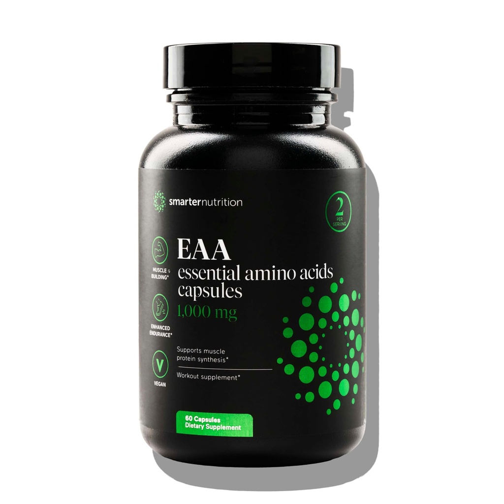SMARTERNUTTISI EKTTISI EKSENI Amino Acids (EA) Capsules - 1 Gram Per Serving Dari Semua 9 EAS - Mendukung Massa & Latihan - NON-GMO, Vegan, Gluten Free - 60 Count [30-Day Suppply]
