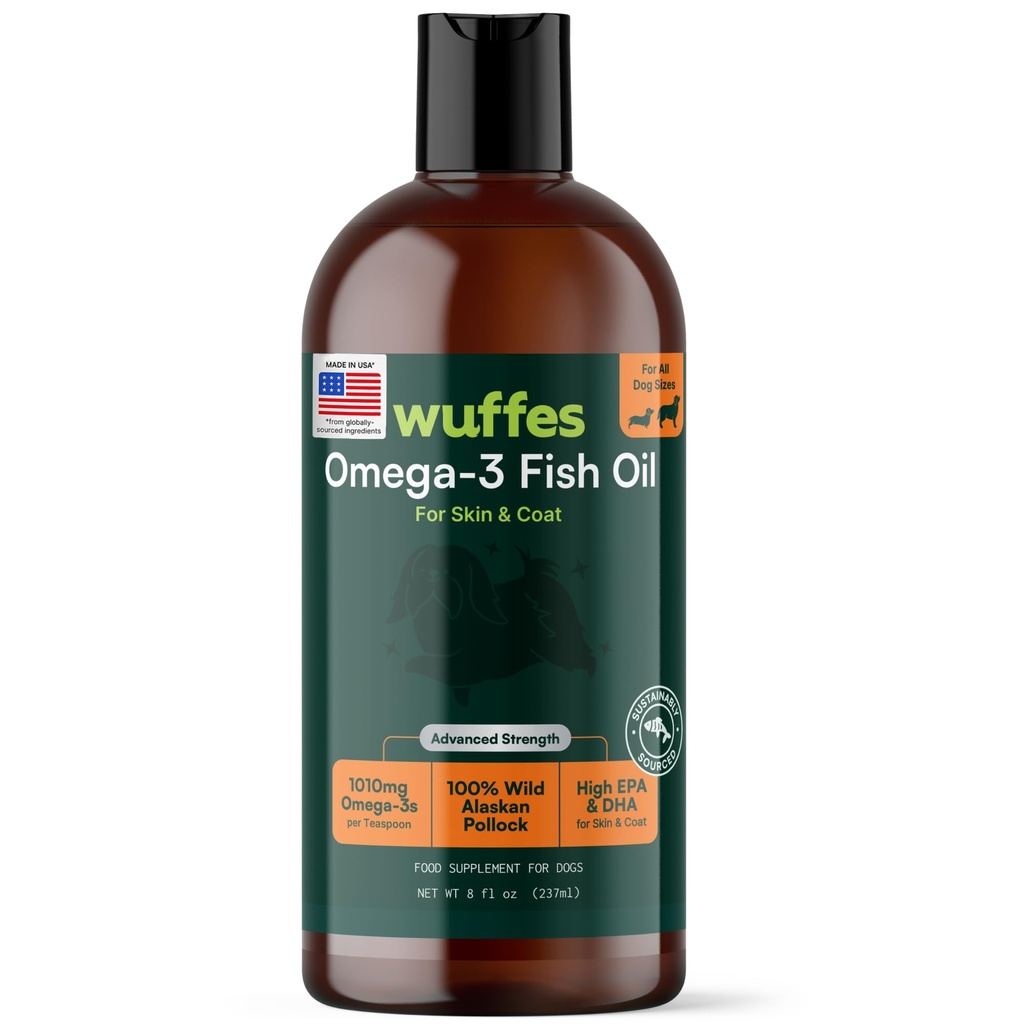 Wuffes Advanced Omega 3 Fish Oil for Dogs, EPA & DHA Fatty Acids, Support Heally Skin and Coat, Joint Nutrition, Disrupt & Imune System - 100% Pure Wild Alaska Oil - 8 Oz
