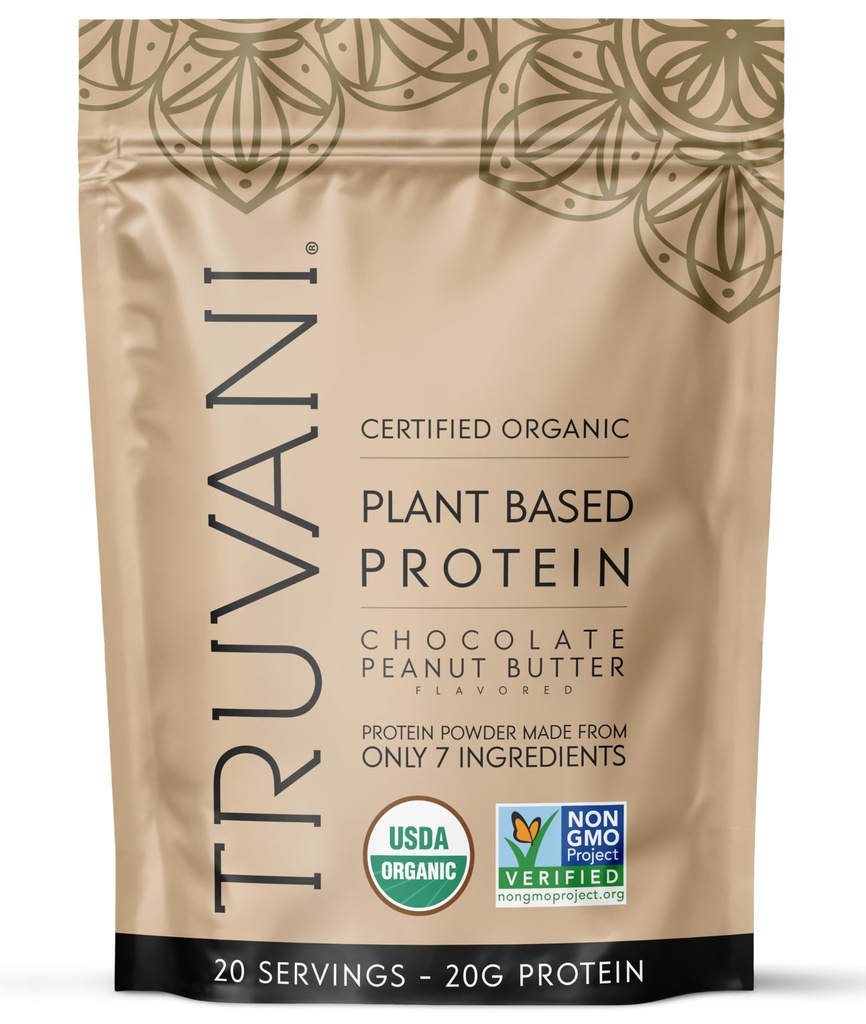 Truvani Vegan Pea Protein Powder 124; Chocolate Peanut Butter 124; 20g Organic Plant Based Protein 14; 20 Servings