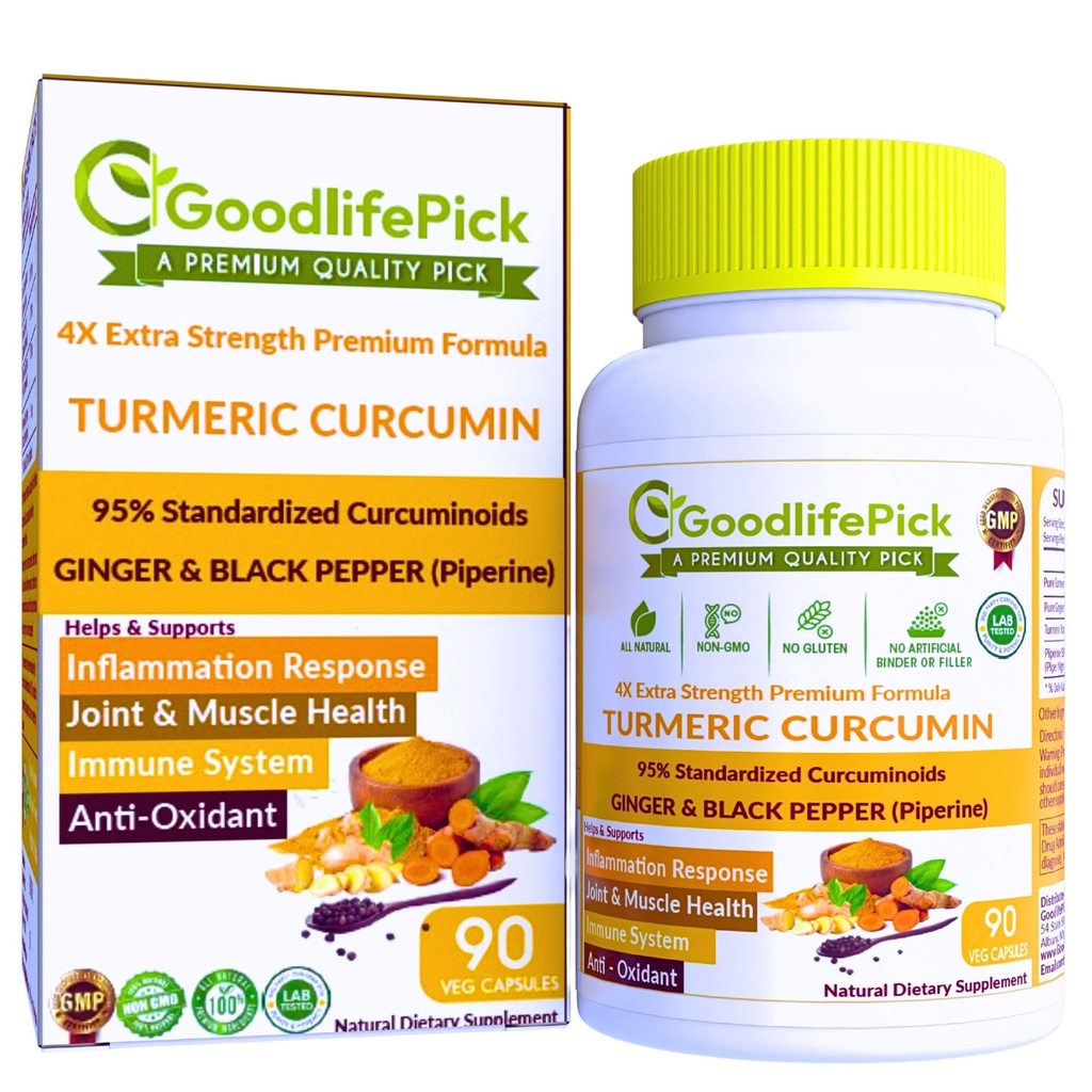 Premium Turmeric Capsules dengan Ginger dan Black Pepper. Suplemen Turmeric dari Curcumin 95% Curcuminoid & Ginger Root AlNatural NonGMO tanpa Pawder Rice NO Stearate NO Silica NO Gluten 90ct