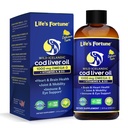 Life 's Fortune Cod Liver Oil Liquid Organic Flavor (8 Oz) 1.000 mg Omega + Vitamin A, E & D3 - Mendukung Kesehatan Immune - 100% Tambahan Minyak Ikan dari Cod- GMO Liar