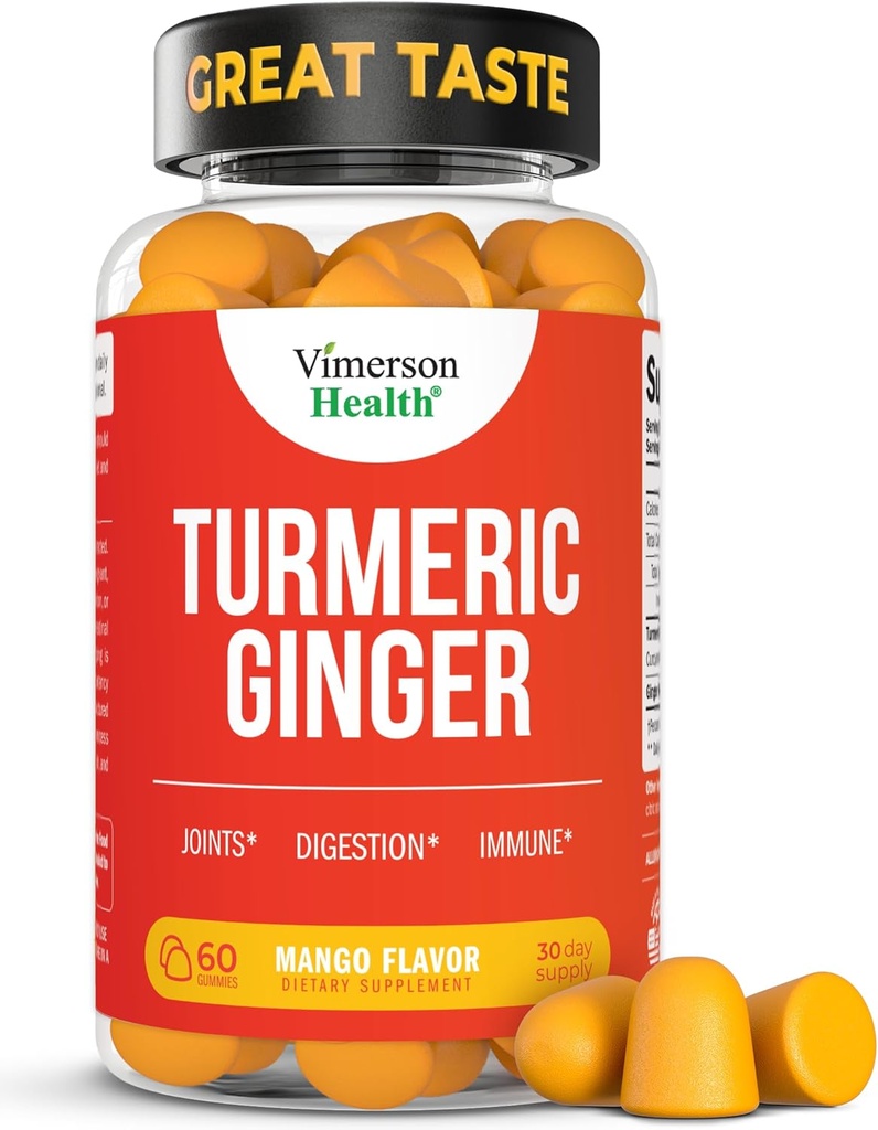 Suplemen Turmeric - Kompleks C3 + Ginger Root for Gut & Joint Health - Suplemen Kursum Turmeric Natural 95% Curcuminoid. Berisi 260mg Tumeric Extract. 60 Mango Flavor Turmeric Gummies