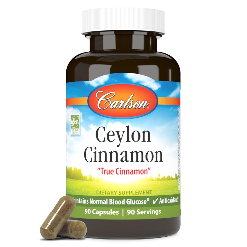 Carlson - Ceylon Cinnamon, Cinnamon Suplemen, 500 mg, Cinnamon Extract Pills, Ceylon Cinsules, 90 Capsules.