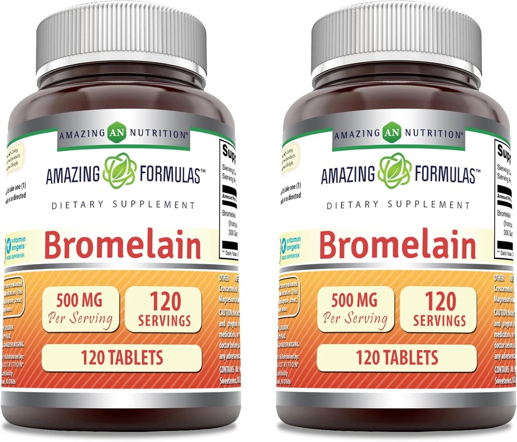 Amazing Formulas Bromelain 500 Mg Tablet Suppplement None-GMO 124; Gluten Free 124; Made in USA (120 Count 124; 2 Pack)