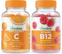 Lifeable Vitamin C 750mg + Vitamin B12, Gummies Bundle - Great Tasting, Vitamin Suplemen, Gluten Bebas, GMO Bebas, Gummy Chewable