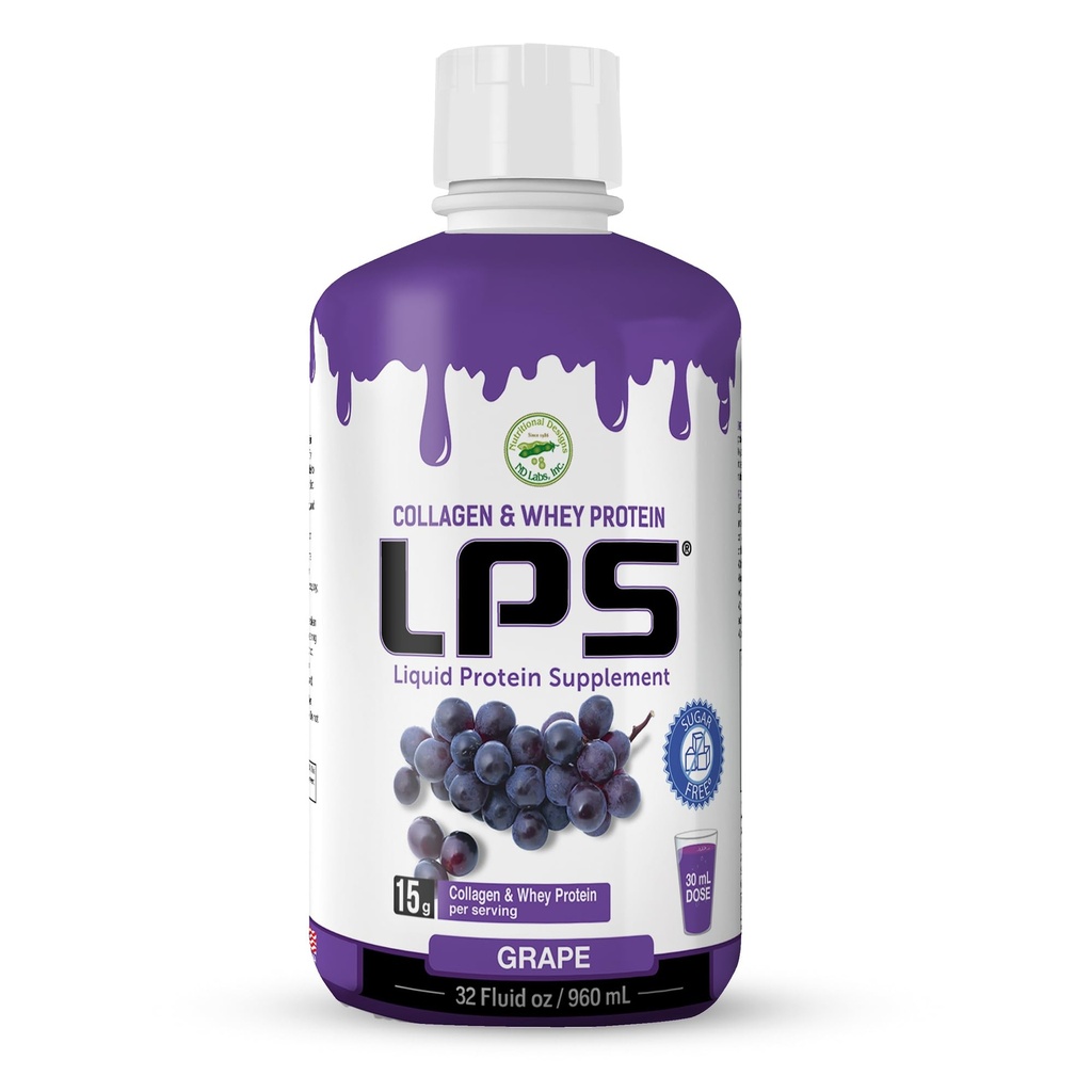 LPS Liquid Collagen & Whey Protein Sugar-Free, Dye- Free, None-GMO Drink - Collagen yang hidrolyzed & Whey Peptides Promotes Heally Skin & Hair for Men & Women, Grape, 32 fl oz