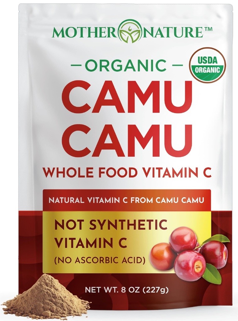 Camu Camu Powder Organik Vitamin C - 8 oz Bag 45 Servis - Raw Camu Camu Camu Berry, Natural VIT C Supplemen untuk Dukungan Imune - Vegan, Non-GMO