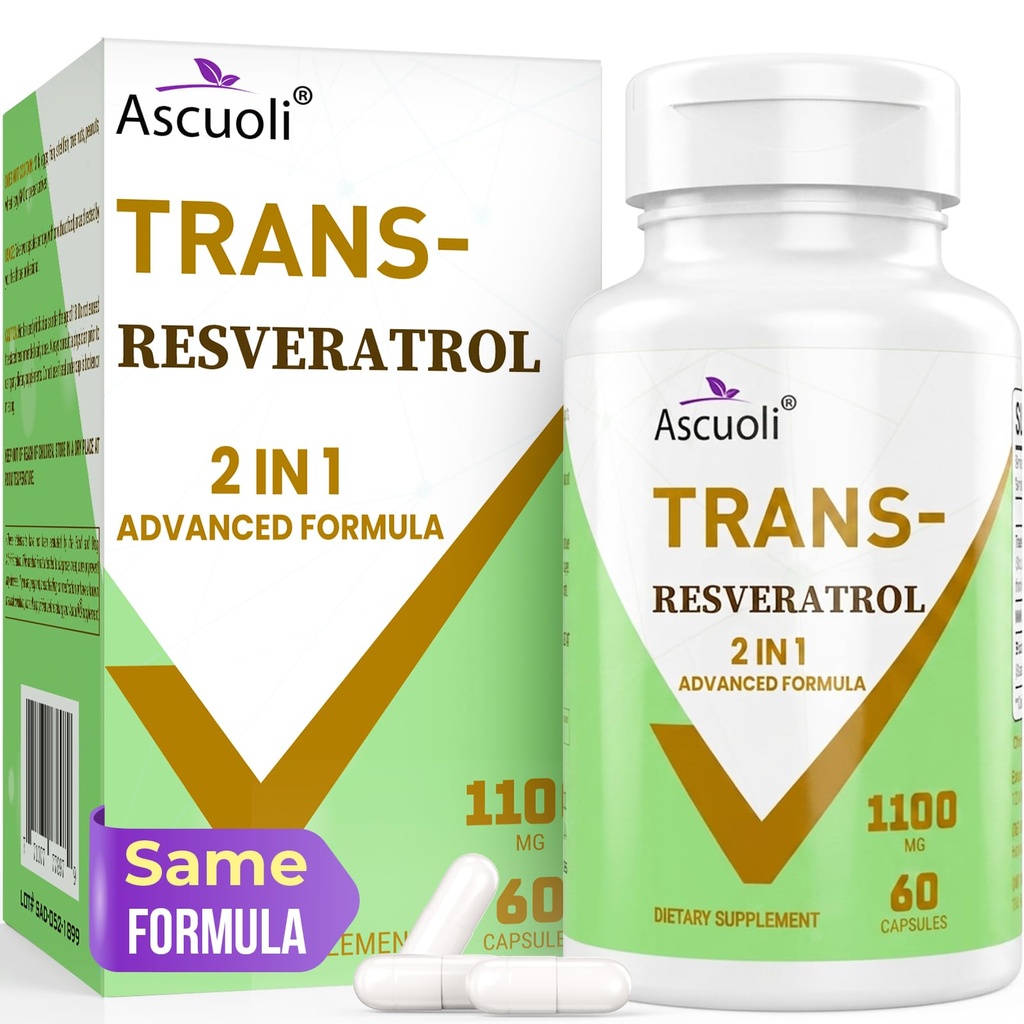 99% Kesucian Transport Ultra Reveratrol 11100mg, 3-in- 1 Advanced Formula Organic Resveratrol Suplemen, Max Antioksidant, Anti- Age, Skin Health, Cell Repair, Boost NAD +, Imune & Energy, 60 Caps