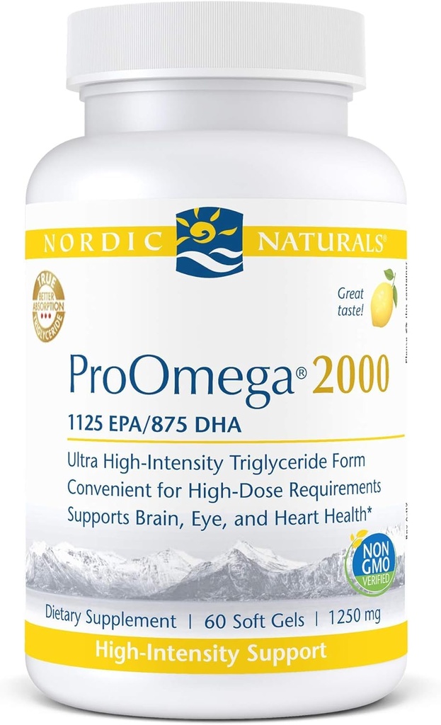 Nordic Averal ProOmega 2000, Lemon Flavor - 2150 mg Omega-3 - 60 Soft Gels - Ultra High- Potency Polency - EPA & DHA - Promotes Brain, Eye, Heart, & Imune Kesehatan - Non-GMO - 30 Servis
