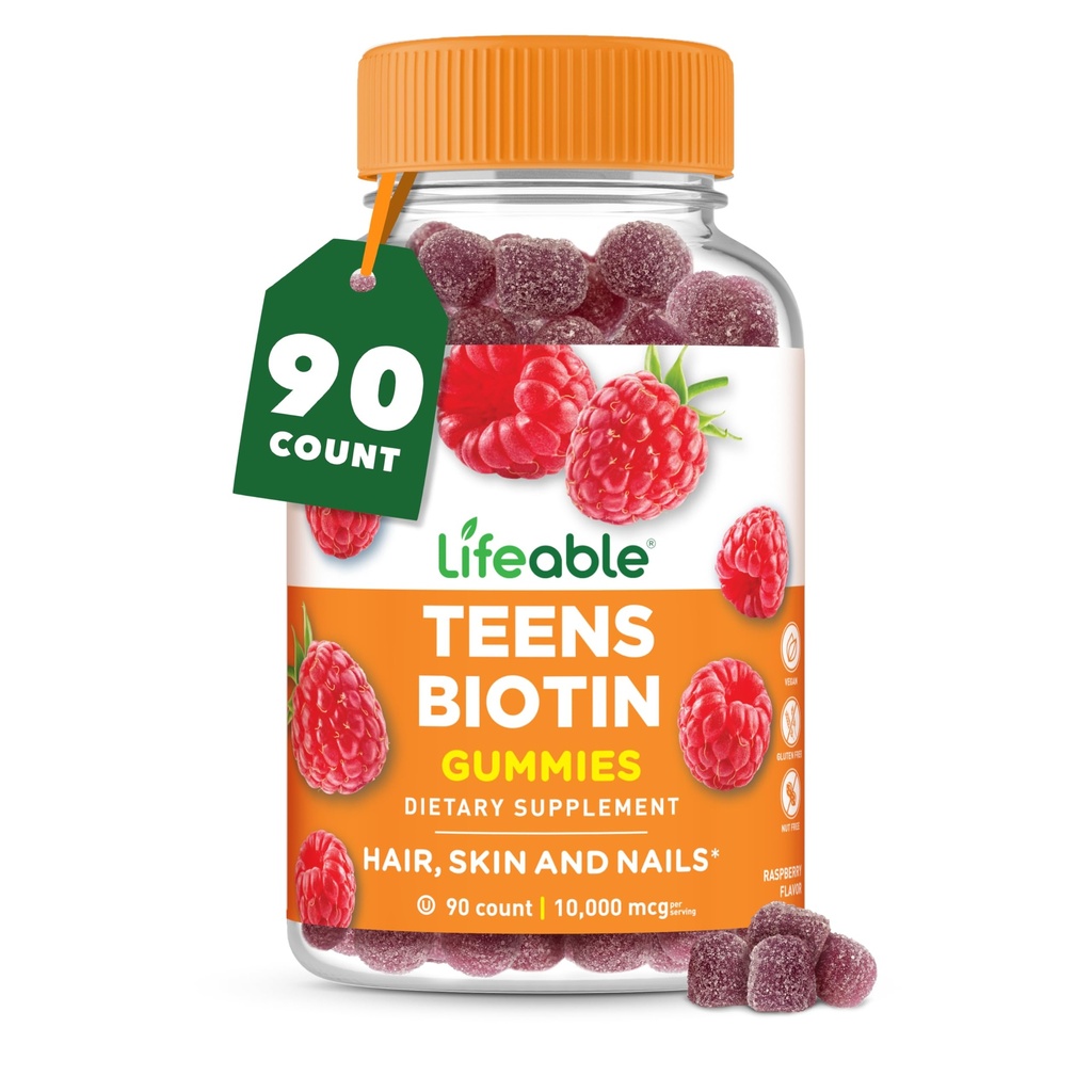 Tefeable Teens Biotin 1000mcg Gummies: 124; Vitamin B7 124; Vegan Biotin Suplemen 124; Tasting Biotin Gummies untuk Pertumbuhan Rambut, Kulit sehat dan Nails 124; Biotin Vitamin untuk Teens 124; 90 Gummi