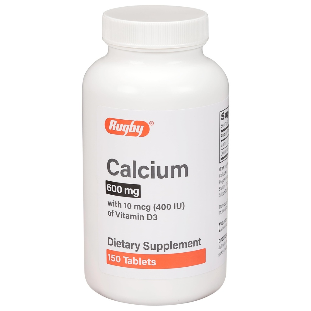 Rugby 600 mg Kalsium Tablet - Dibuat dengan 10 mcg (400 IU) dari Vitamin D3 - Tambahan Dieter - 150 Tablet