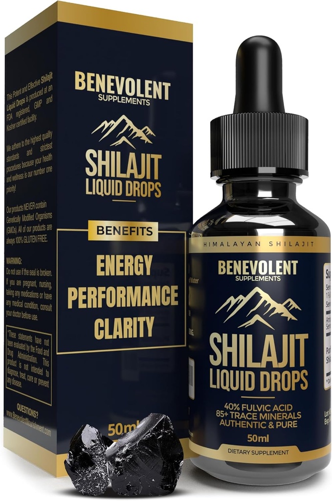 Himalaya murni Shilajit Liquid Drops - 100mg Natural Shilajit Drops - 85 + Trace Minetrace & 40% Fulvic Acid for Energy Boost, Detox Cleanse, Kekuatan & Imunity Support - 50 Day Suppply