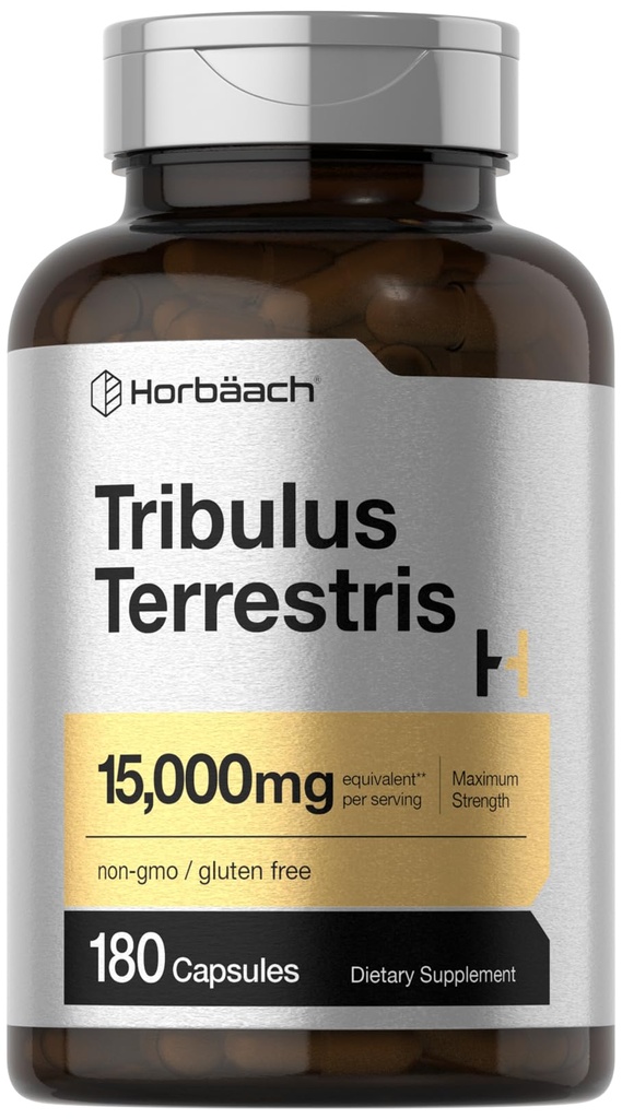 Horbäach Tribulus Terrestris untuk Men 15000mg 124; 180 Capsules = 124; Maksimum Power 124; Non-GMO, Gluten Free Extract Supplement