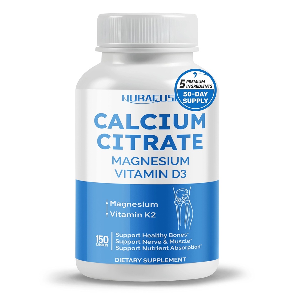 Kalsium Citrate Magnesium D3 - Dukung Bones Sehat, Nerve & Muscle, Absorpsi - Dibuat dan Diuji di Amerika Serikat