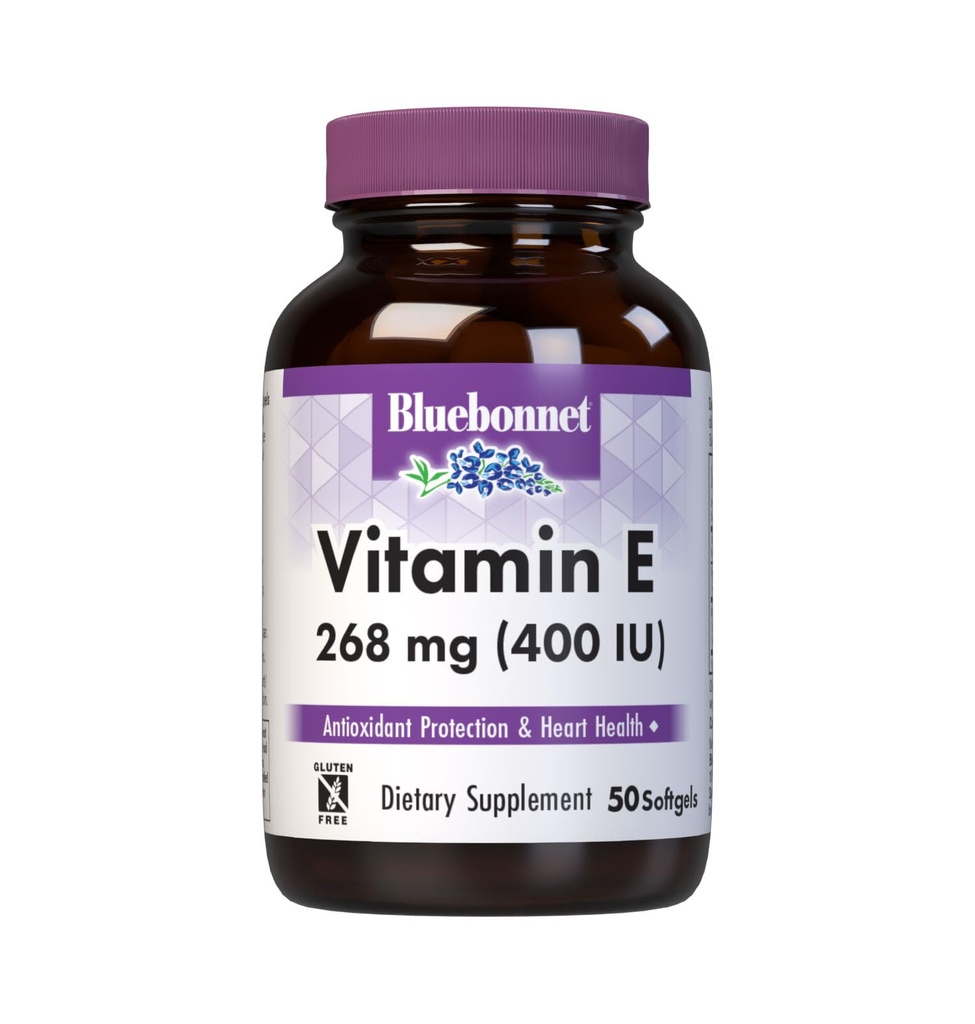 Bluebonnet Nutrition Vitamin E 400 IU (268 mg) Mixed Tocopherols Softgels, Free Radical Portection & Cardiovascular Dukungan, Gluten- Free, Dairy- Free, 50 Softgels, 50 Servis