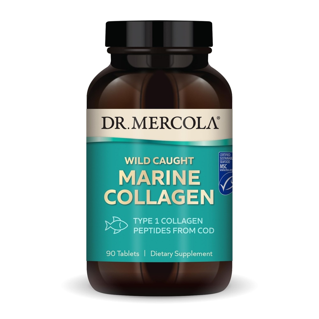 Dr Mercola Wild Caught Marine Collagen, 30 Servis (90 Tablet), Tipe I Collagen Peptides, Suplemen Dietary, Promoses Kekanak-kanak Penampilan, Non- GMO, MSC Certifikasi
